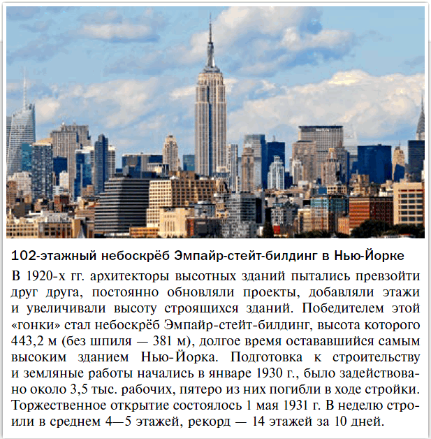 102-этажный небоскрёб Эмпайр-стейт-билдинг в Нью-Йорке. 